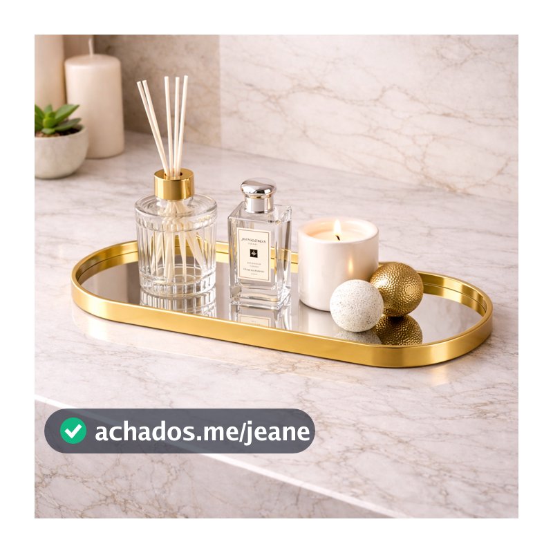 Bandeja Espelhada Banheiro Lavabo Bandeja Decorativa Multiuso Preta Dourada