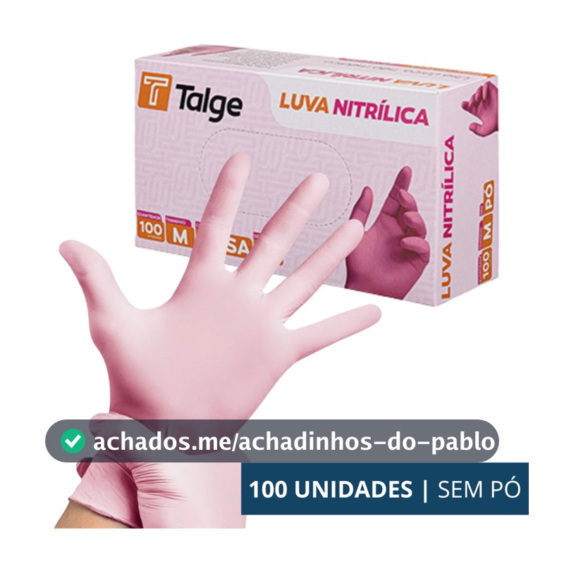 Luva Nitrílica Rosa Talge 100un Sem Pó Profissional Estética Beleza Manicure