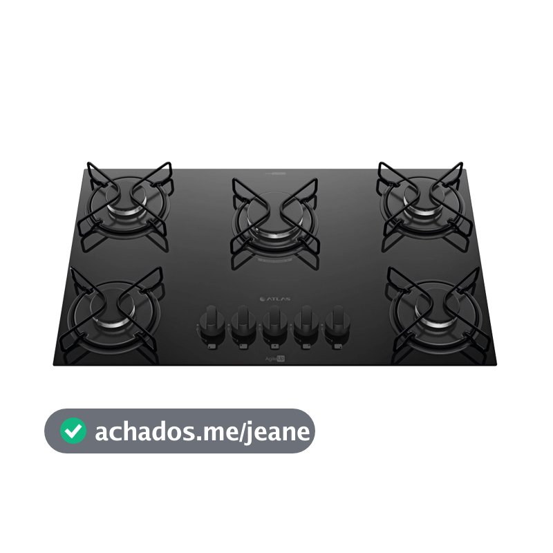 Cooktop Atlas Agile Up 5 Bocas - Mesa de Vidro Mega Chama 2.85kW - Bivolt