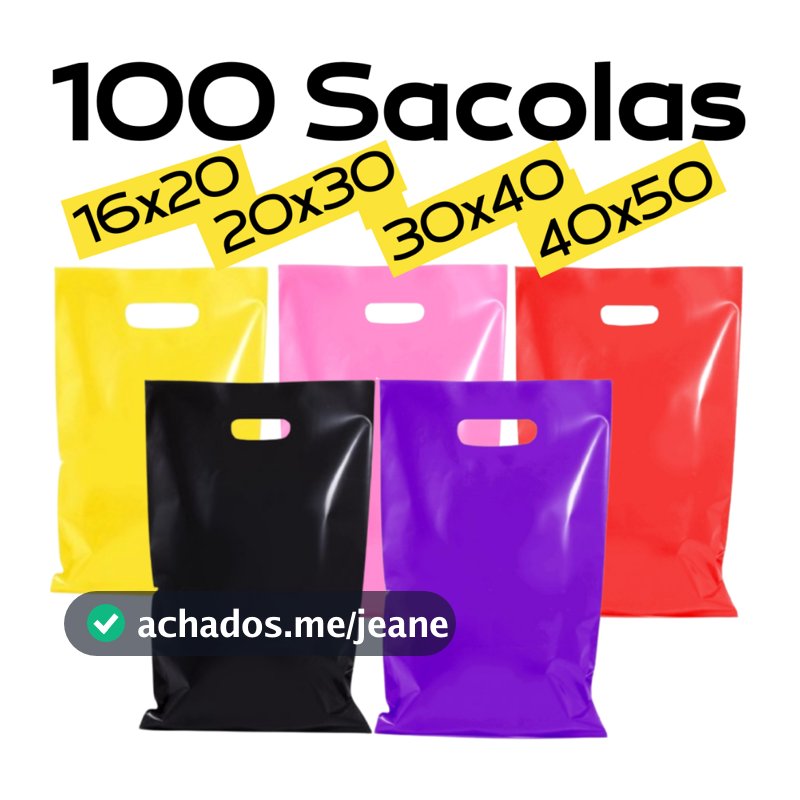 100 Sacolas Plásticas 16X20/20X30/25X35/30X40/40X50 Boca de Palhaço/Alça Vazada Sacola Lembrancinha