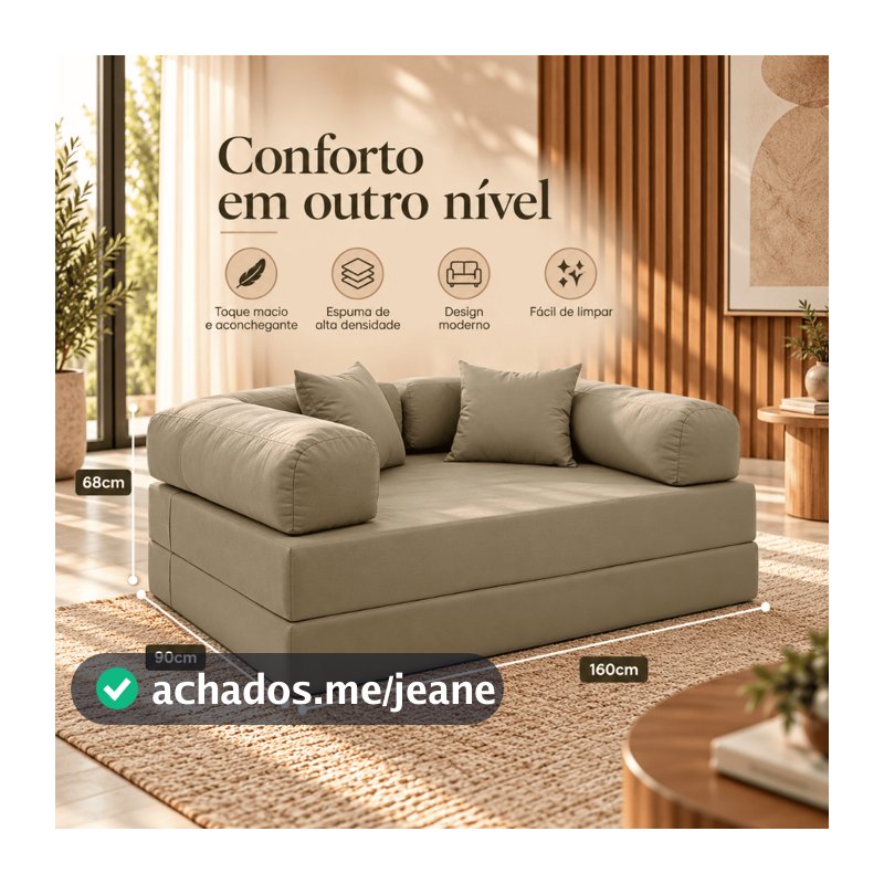 Sofá Cama Casal Na Caixa 160x180cm Espuma Tecido Veludo Estofado Sala Estar Quarto Hóspedes