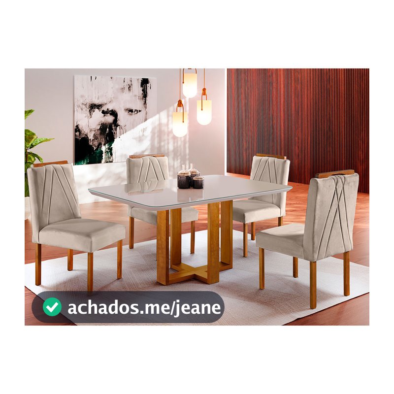 Conjunto Sala de Jantar Mesa e 4 Cadeiras Berlim Bege Móveis Mix