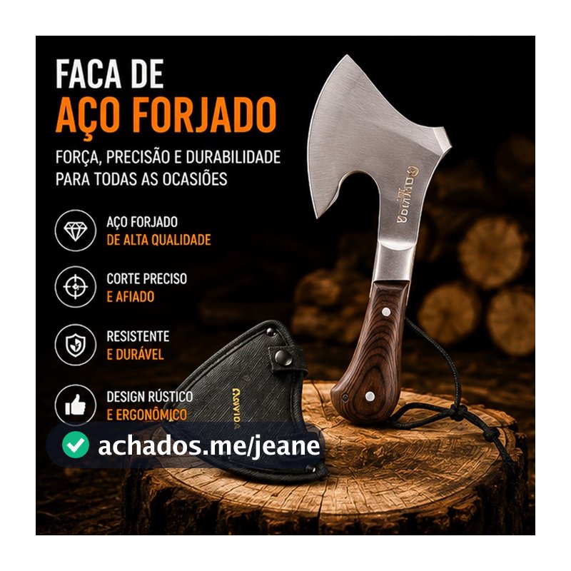 Machadinha de Aço Forjado Artesanal 23,5cm Profissional Com Bainha Cabo Ergonômico Churrasco Açougue