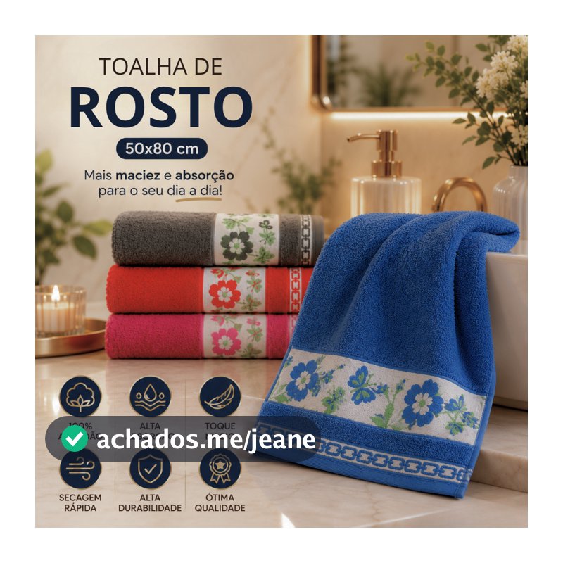 Kit 4 Toalhas de Rosto 50x80 Grandes Toalha Lavabo Secar Mãos 100% Algodão Grossa Felpuda Toalha Bordada Delicada