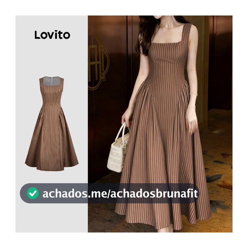 (Lovito x Ana) Vestido Casual de Verão/primavera para Mulheres com Pregas e Estrutura de Linha Cor marrom LBL35103