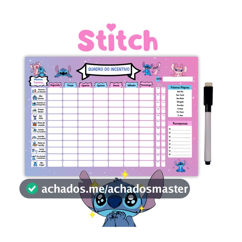 Quadro de Recompensa Disciplina - Quadro De Rotina  Infantil Lilo Stitch - Atividade Para Incentivo