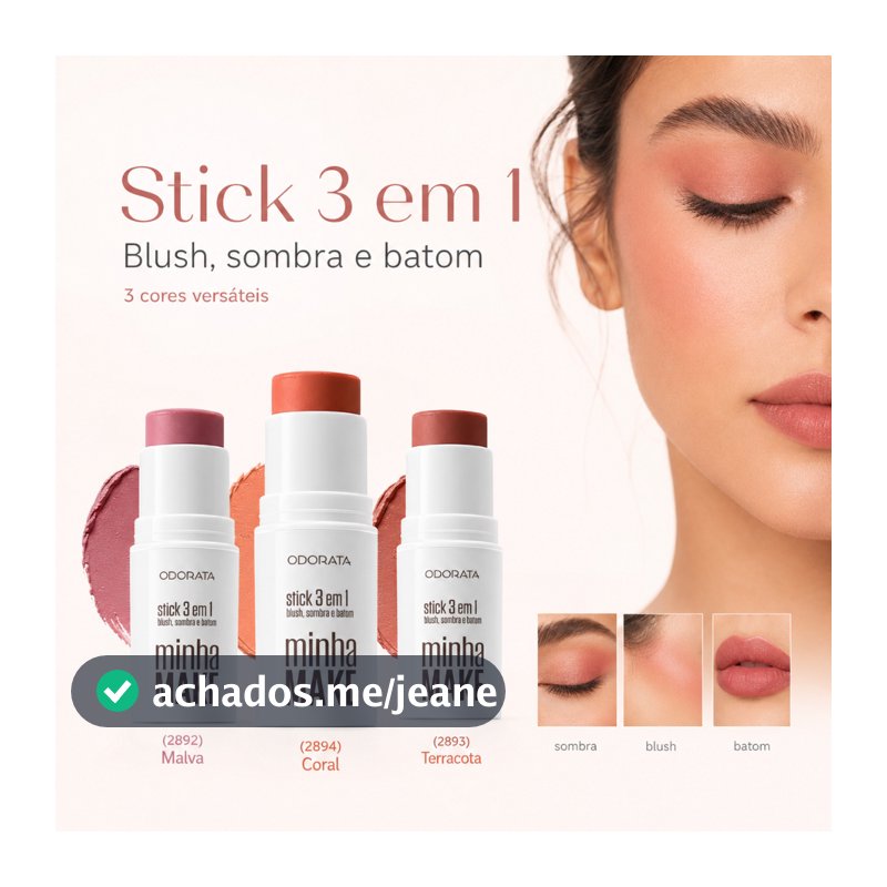 Blush Stick Cremoso 3 em 1 Batom Sombra e Blush Para Lábios Bochechas e Olhos