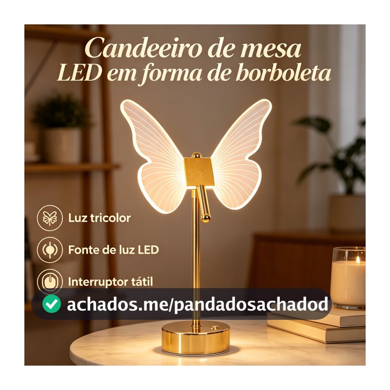 Luminária Borboleta LED Dimmável 3000K-6000K, Decoração Romântica Quarto e Escrivaninha