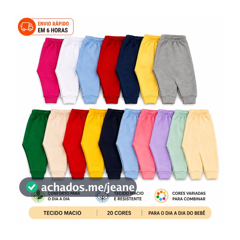 Kit 8 Mijão Calça Bebê em Malha 100% Algodão - Liso  (RN/P/M/G)