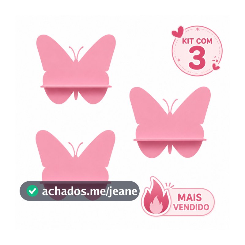 Kit 3 Nichos Prateleira Borboleta Para Bebê Infantil Quarto e Sala