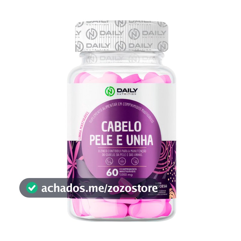 Cabelo Pele Unha Mastigavel c/ Vitaminas Zinco Biotina Acido Hialurônico Framboesa Original
