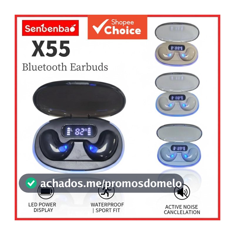Senbenbao X55 Fones De Ouvido TWS Sono Sem Fio Bluetooth Display Led Alta Fidelidade Estéreo Cancelamento Ruído À Prova