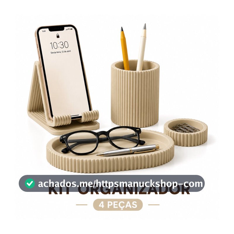 Kit Organizador de Mesa Escritório 4 Peças Porta Caneta Suporte Celular Bandeja Multiuso Porta Lápis