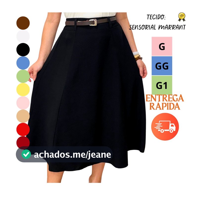 Saia Midi Alfaiataria Marrant com Bolso Moda Evangélica Elegante Versátil Para Festa social