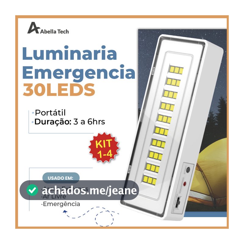 Luminária Emergência Lâmpada Portátil 30 Leds Recarregável Bivolt Luz Branca Fria