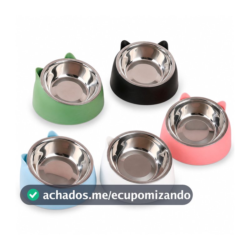 Comedouro para Gatos Inclinado com Pote Inox Removível Carinha de Gato