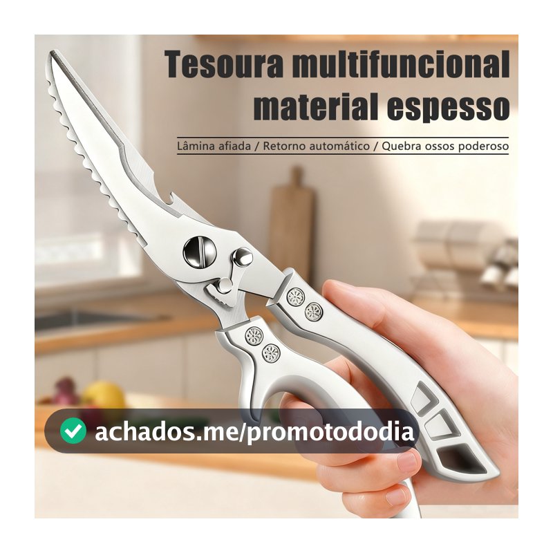 Tesoura de Cozinha Multiuso Forte - Corta Osso de Frango e Peixe, Carnes, Legumes, Aço Inoxidável Profissional
