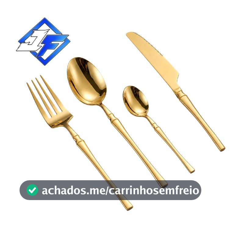 Conjunto de 24 Talheres de Aço Inoxidável Dourado Conjunto de Talheres Cintura Fina Dourado Série Deluxe