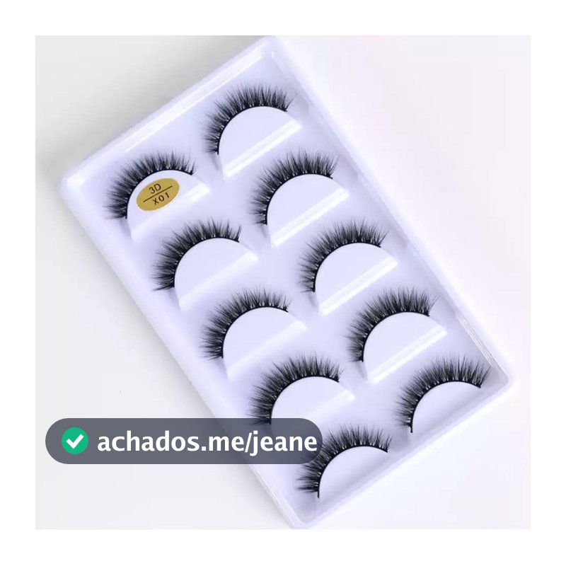 cartela com 5 pares de cílios feitos à mão modelos X naturais 3D a pronta entrega