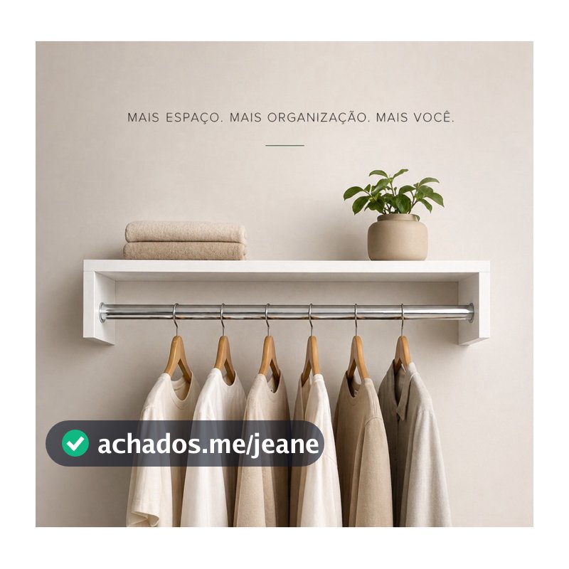 Kit Cabideiro Arara de Parede 60cm MDF Branco e Amadeirado Organizador de Roupas Quarto/Quarto infantil / Closet e Bebê