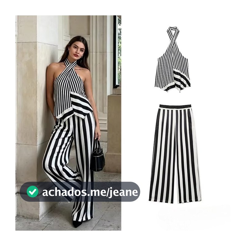 Moda Listrada Sexy Sem Mangas Regata E Calças Largas Conjunto De Duas Peças 202608A