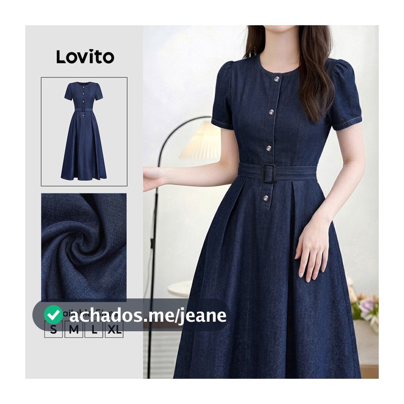 Lovito Vestido Casual com Zíper Primavera/verão Azul para mulheres LK6LD108