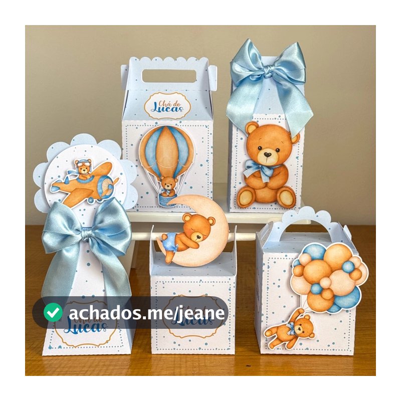 Kit Lembrancinha Chá de Bebê Ursinho Azul - Personalizado Pegue e Monte