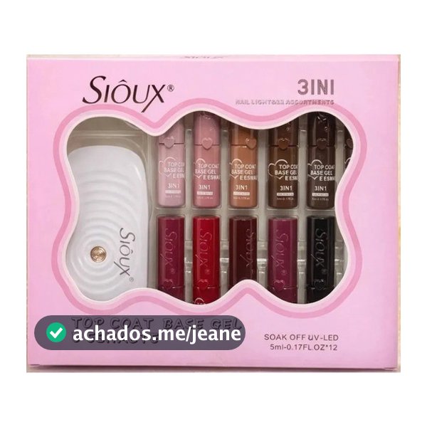 Kit Sun mini + 12 Esmaltes Gel Top Coat Base E 3 Em 1 Duradouro  Brilho Intenso