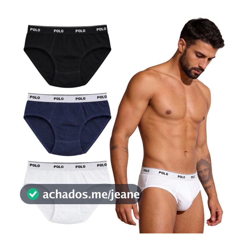 Kit 3 Cuecas Slip Polo Star Cotton 100% Algodão Penteado Masculina Adulto Tradicional
