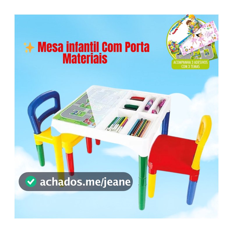 Mesa infantil Mesinha infantil atividades 2 cadeiras Didática menino menina acessórios