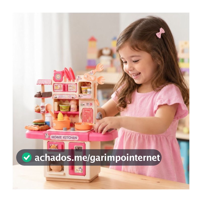 Cozinha Infantil De Brinquedo Mini Chef Com Luz Sai Água De verdade Fogão 33 Acessórios