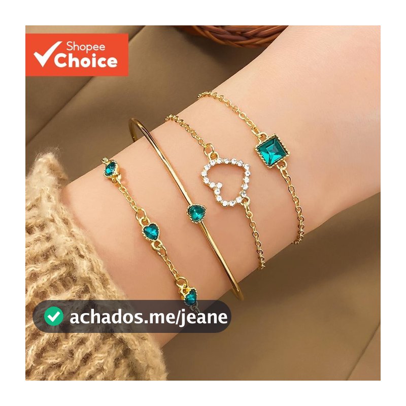 Conjunto Elegante De Pulseira De Coração Esmeralda Em Forma De Lágrima-Coleção De Pulseiras De 4 Peças