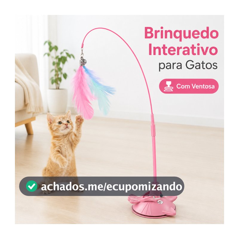 Brinquedo Interativo para Gatos com Ventosa e Pena – Haste Flexível 4 Cores