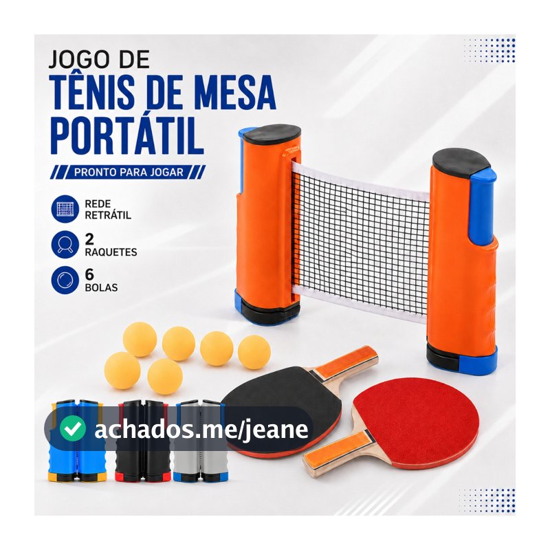 Kit Para Ping Pong Com 2 Raquetes 6 bolinhas e 1 Rede Portátil Retratil Adaptável