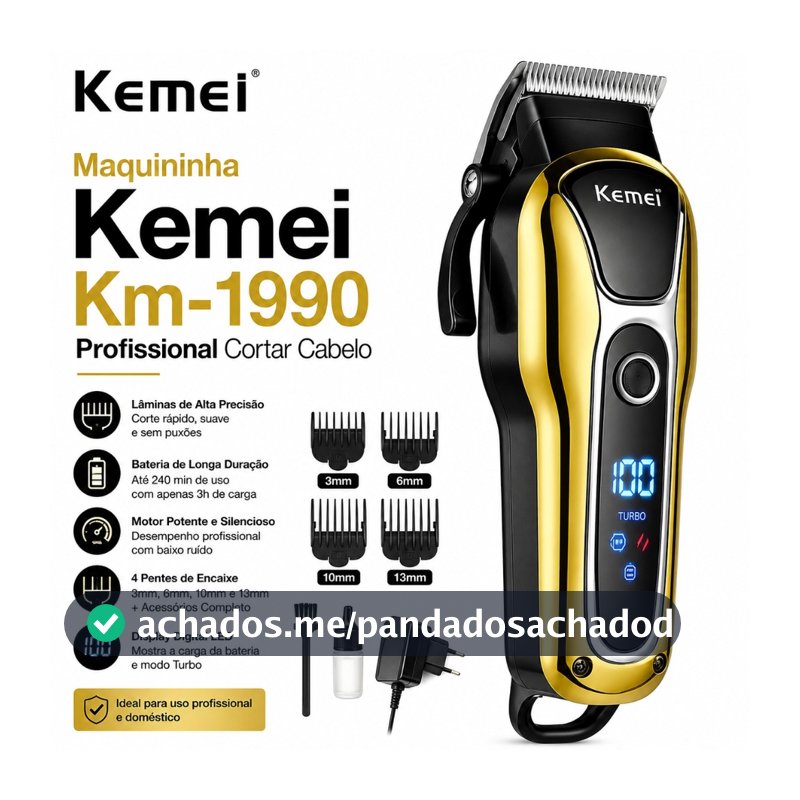 Maquininha Kemei Km-1990 Profissional Cortar Cabelo Aparador Máquina Corte Cabelo Barba Acabamento