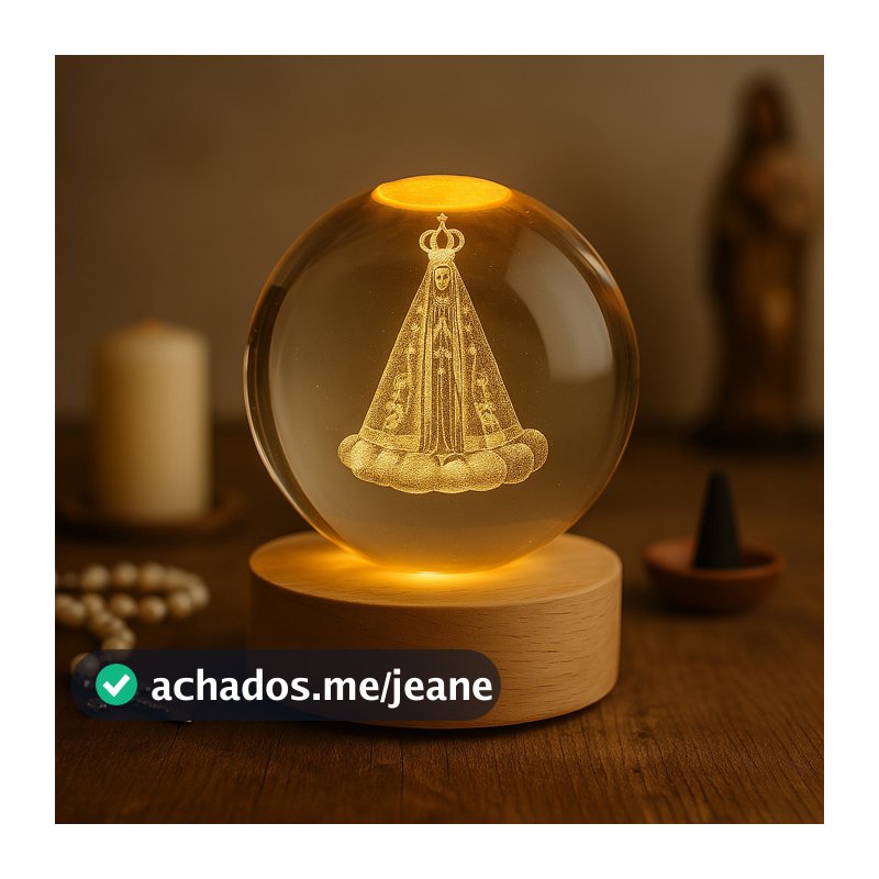 Luminária Nossa Senhora Aparecida Cristal LED 3D Mesa Presente Quarto Decoração Religiosa Católico