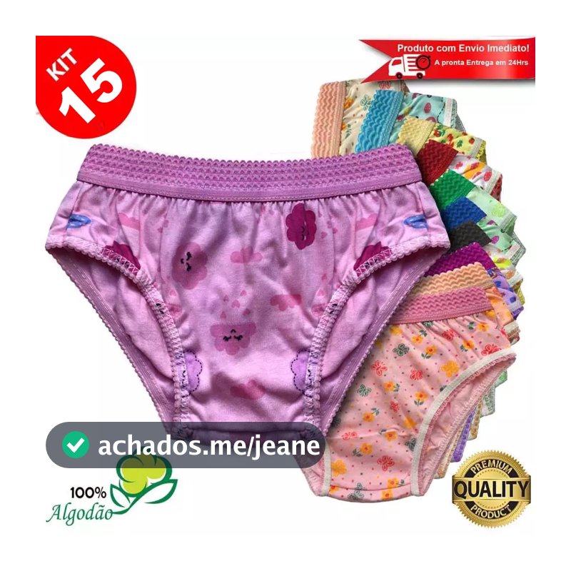 Kit 15 Calcinhas Infantil Algodão Estampada Cós Elástico Menina Revenda