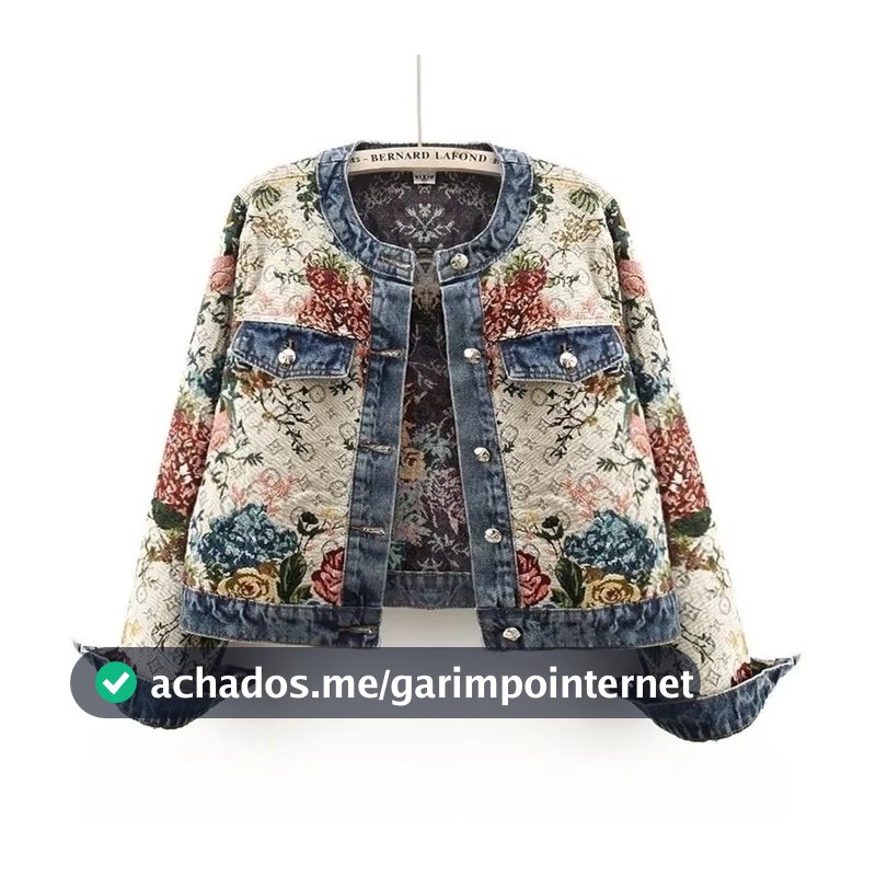 Jaqueta Jeans Vintage Jacquard De Manga Comprida Com Gola Redonda 202605A