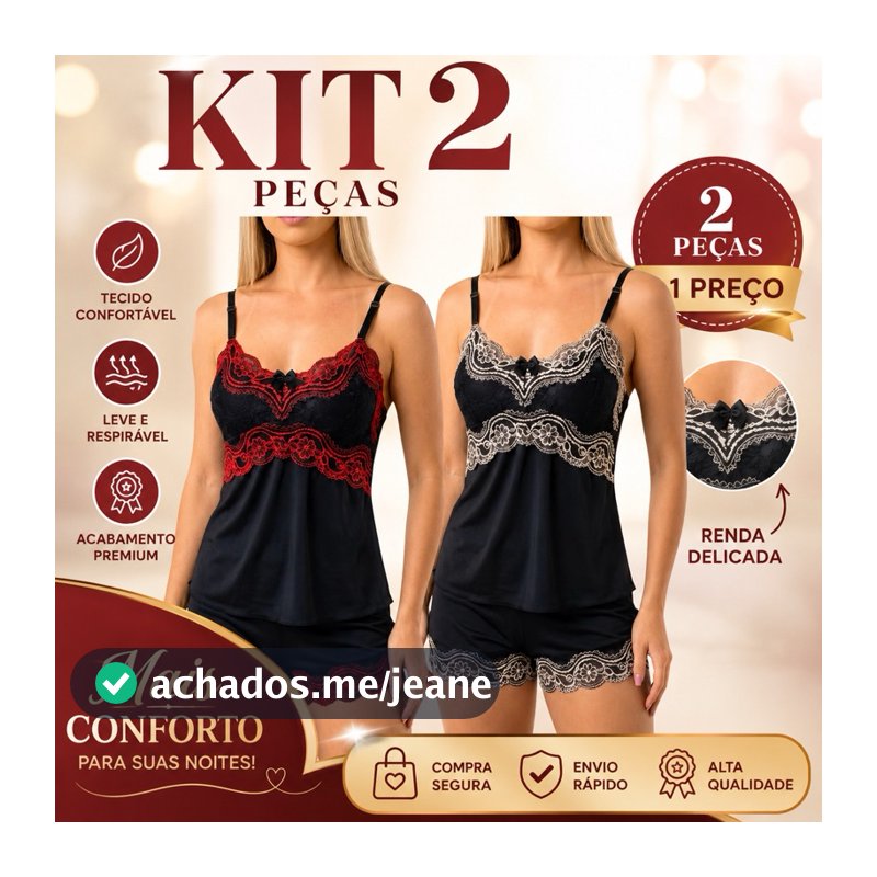 Kit 2 Baby Doll Renda Bicolor Romantico Conforto Presente Feminina