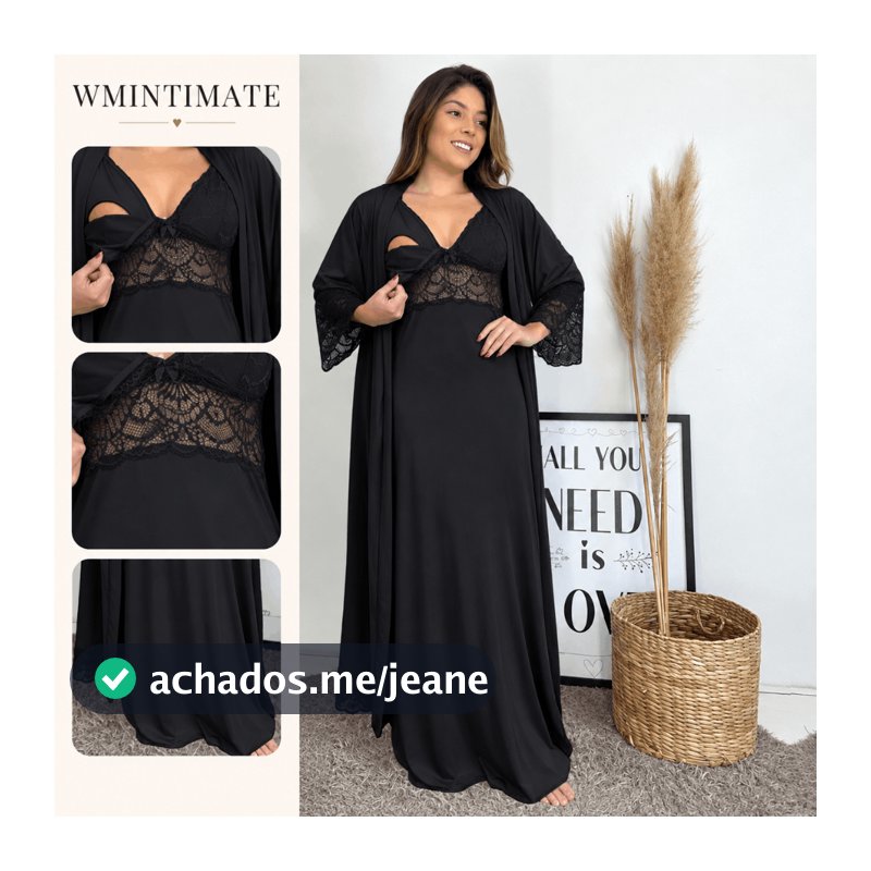 Kit de Robe e Camisola LONGOS sem Bojo de Microfibra Light de Amamentação Feminina