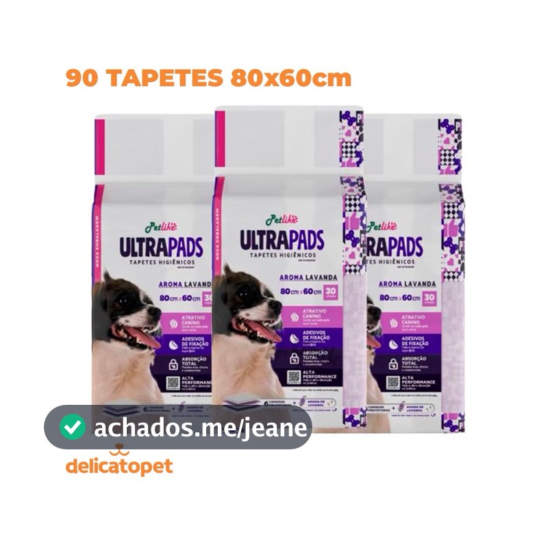Tapete Higiênico Para Cães Ultra Pads Lavanda 80x60cm c/90un Pet Like