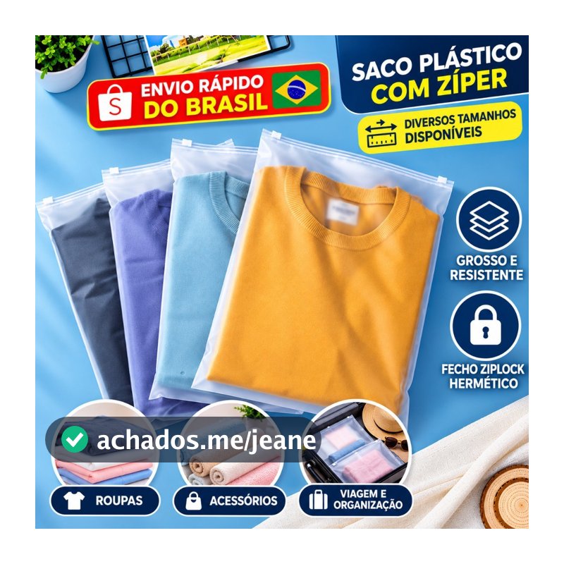Saco Plástico Fosco Branco Para Roupas E-commerce Com Zíper Kit 10/20/50 Unidades