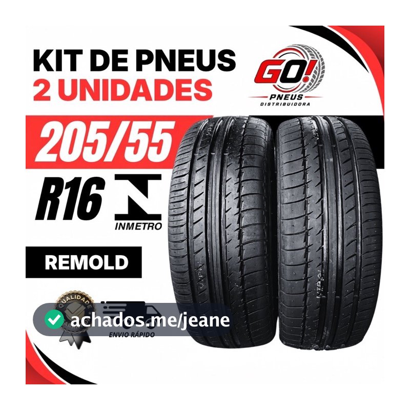 kit 2 Pneus 205/55 R16 Remold Premium Borracha Vipal