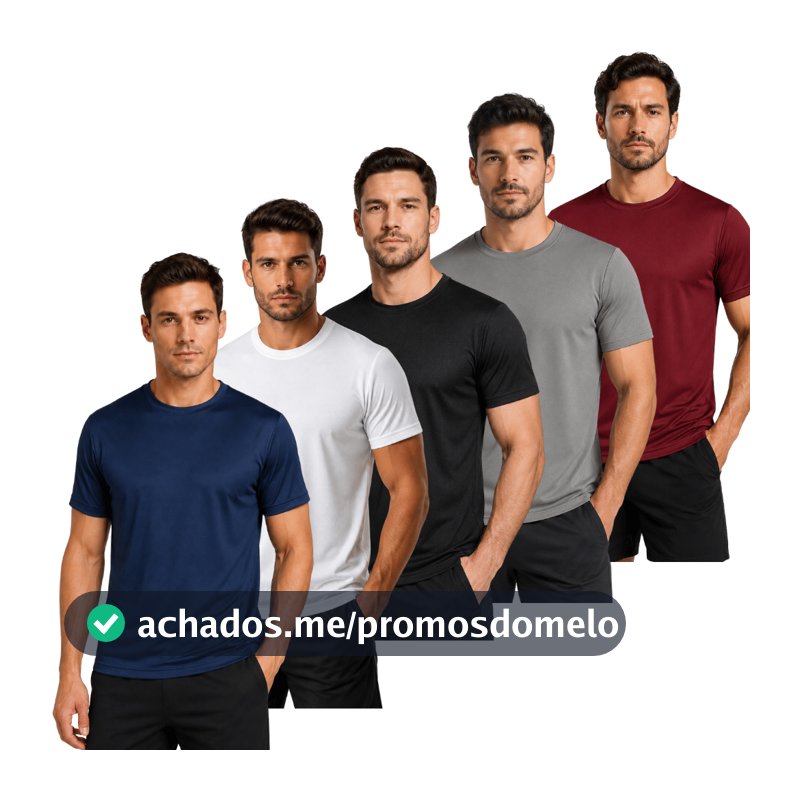 Kit 5 Camisetas Poliéster DryFit Masculina Lisa Academia Corrida Casual Esportes Confortável