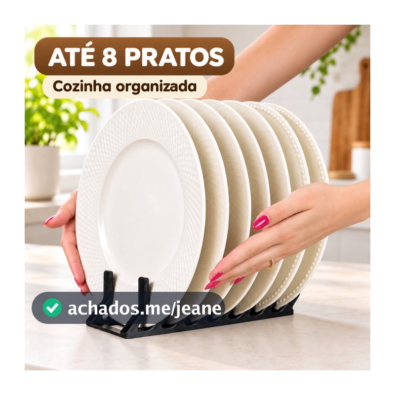 Suporte Organizador de Pratos para Armário e Bancada Porta Pratos Vertical Cozinha 8 Espaços