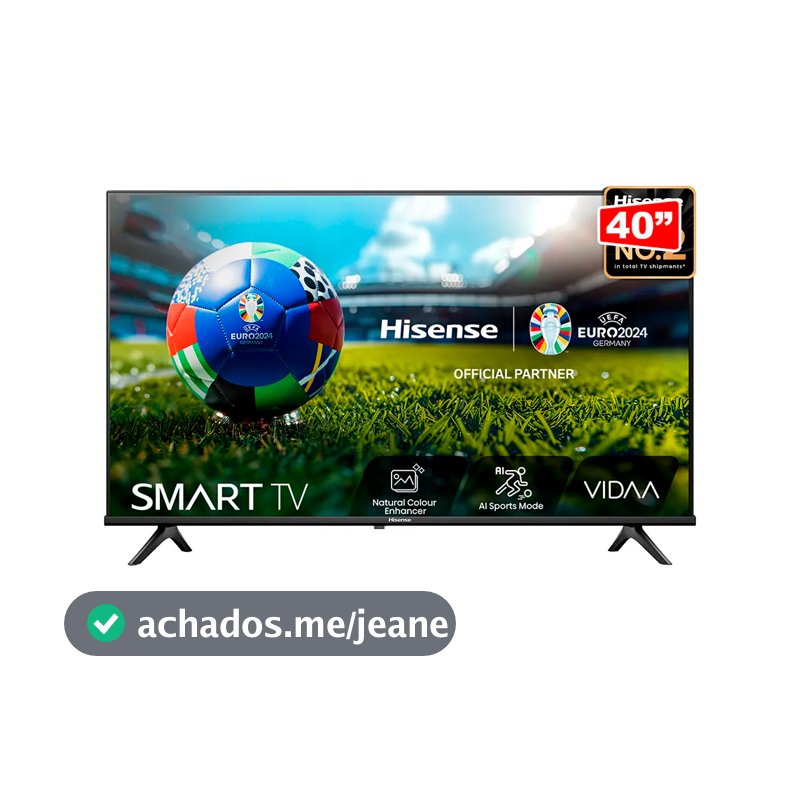 Smart TV Hisense 40" Full HD 40A4N, HDMI, USB, Conexão Wi-Fi, Modo AI Esportes, Game Mode