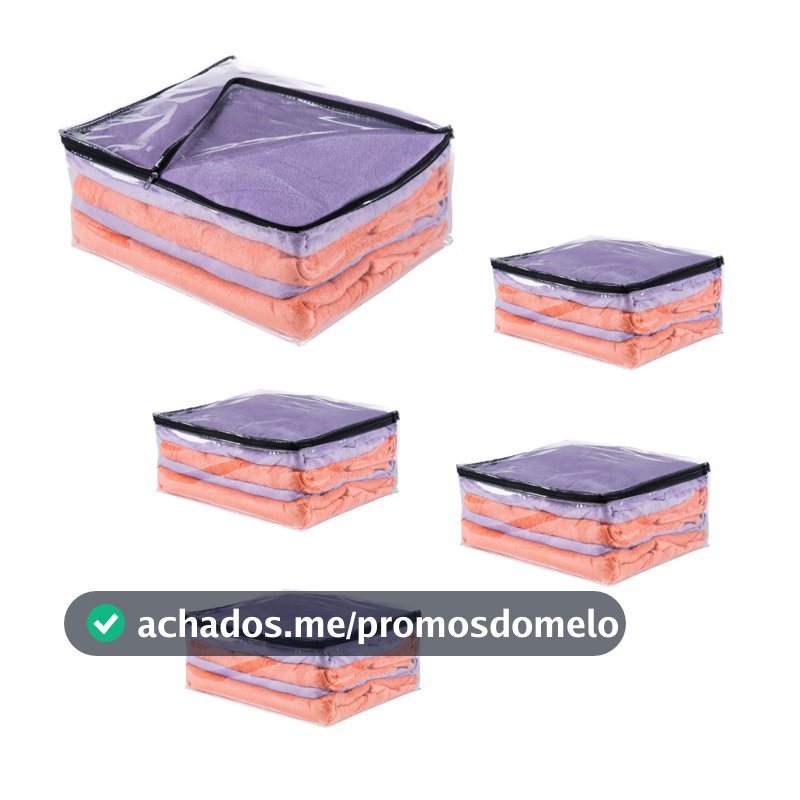 Kit 5 Saco Organizador zíper Cobertor Casaco Guarda Roupa Anti-Poeira Anti-Umidade Multiuso 44 x 20 x 38