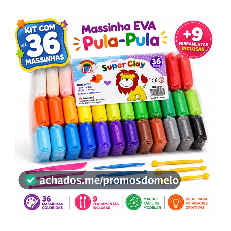 12 a 36 Massinha Argila Pula Pula de E.V.A Super Leve + 3 Ferramentas Brinde Brinquedos Educativos