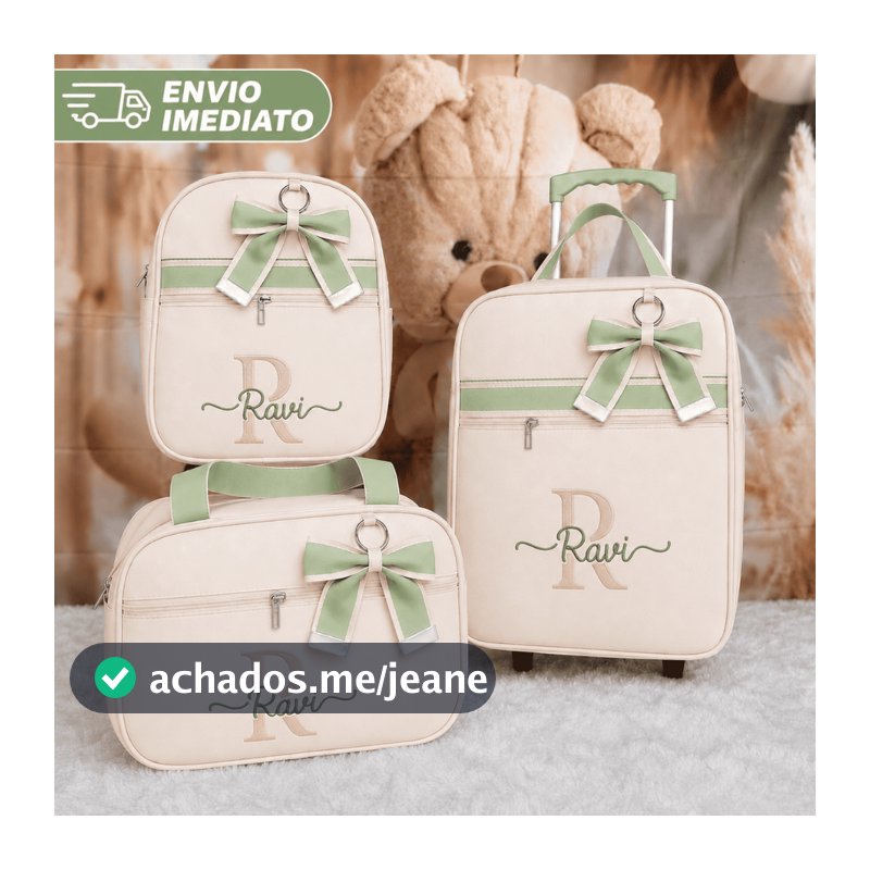Kit Bolsa Maternidade Com Mala De Rodinha 3 Peças Personalizado Nom Nome Para Menino/ Menina