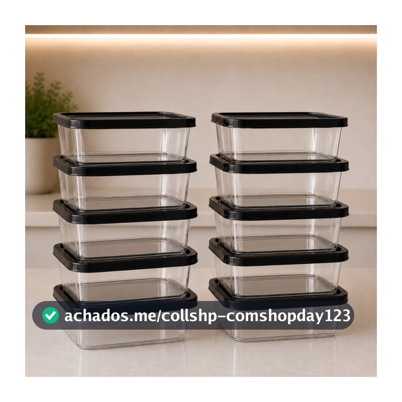 Kit 10 Marmitas Fitness 500ml Potes Reutilizável Transparente BPA Free Microondas Freezer Organizador